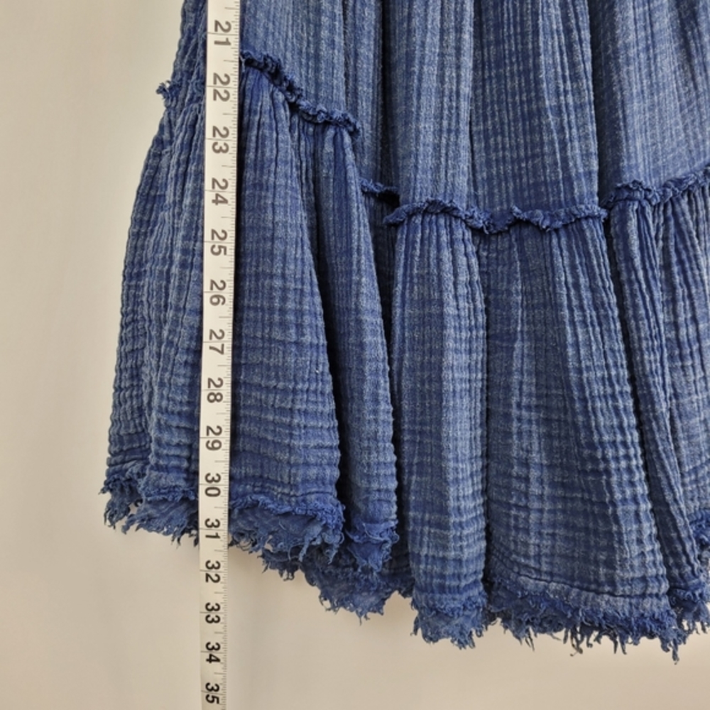 Free People Dress Size S Blue Cotton Gauze Tiered Puff Sleeve Lagen  Boho - Picture 9 of 11
